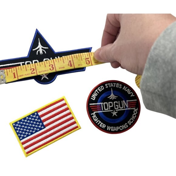 Top Gun Navy Fighter Weapons School & American Flag Iron-On Patches Set - Picture 4 of 5